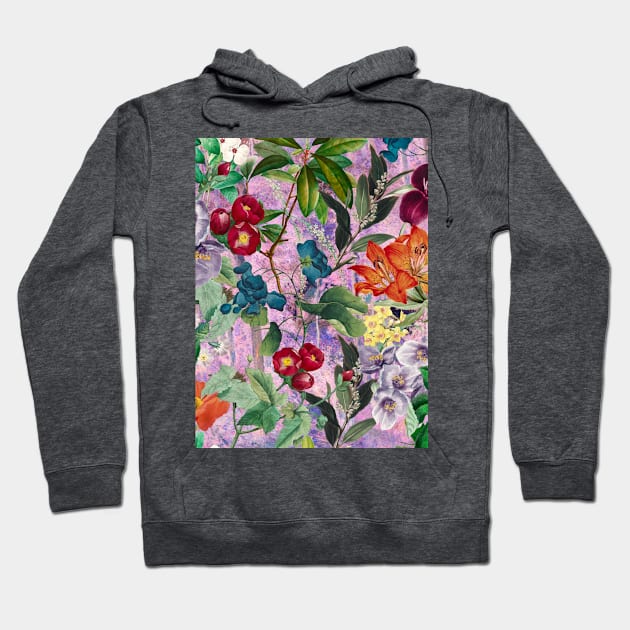 Trendy colorful flowers pattern, botanical illustration, leaves and flowers, purple floral Hoodie by Zeinab taha